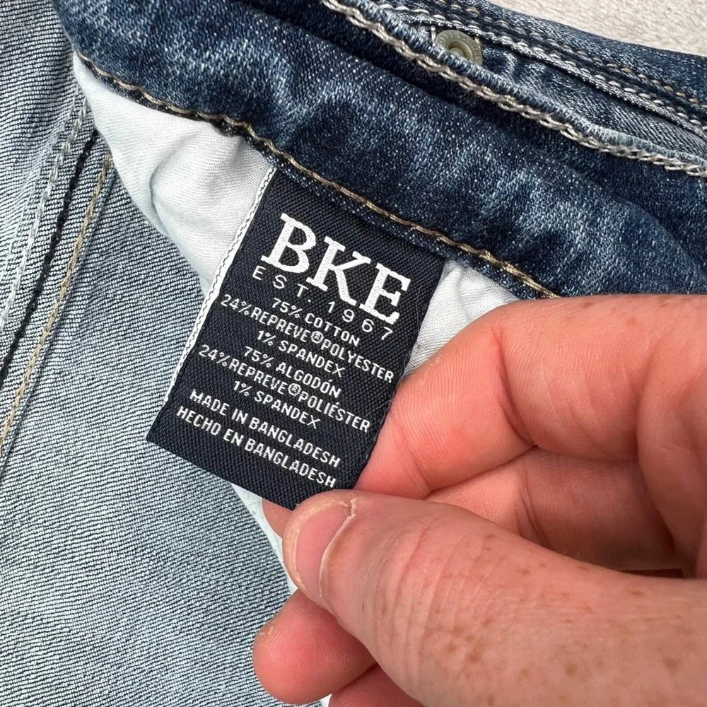 BKE Seth Jeans Men 46x32 Fit 46x29 Blue Medium Wash Whiskered Straight Leg Denim